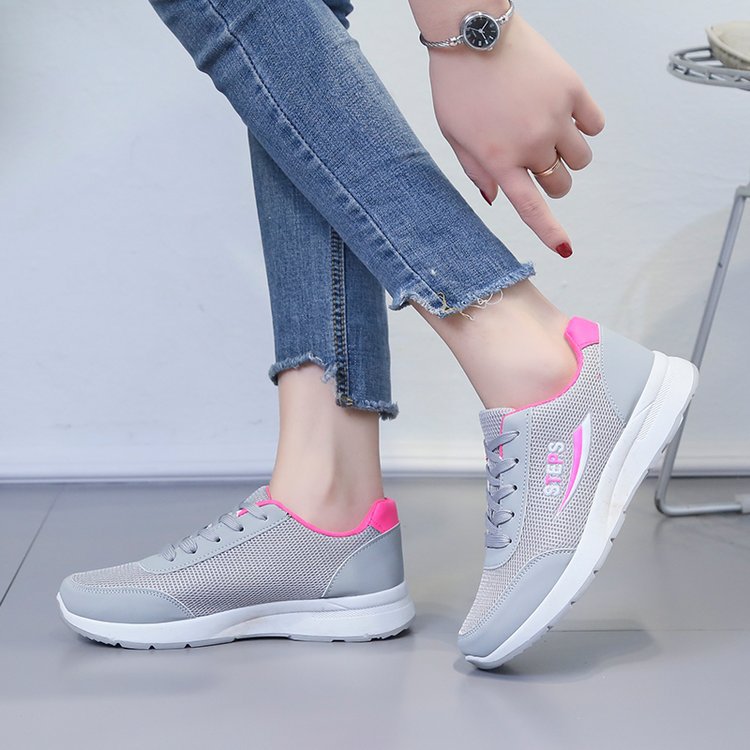 New arrival Women's casual sports gray shoes Ladies round toe mesh shoes Students fashion sneakers running shoes girls breathable gym shoes comfortable walking grey shoes