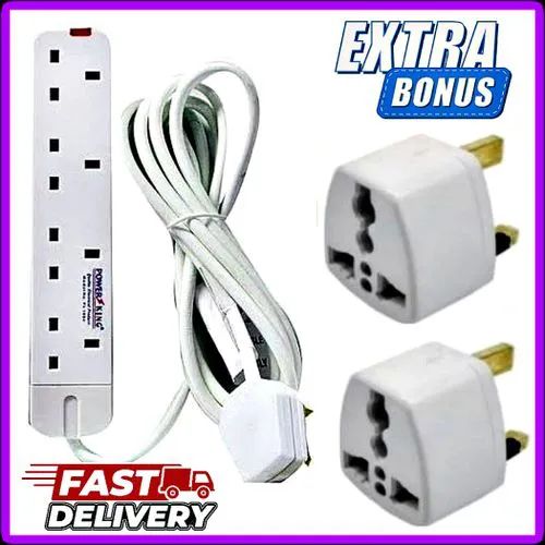 Power King 4 Way Power Extension Cable + Bonus 2 Multi-Plug Power Adaptors