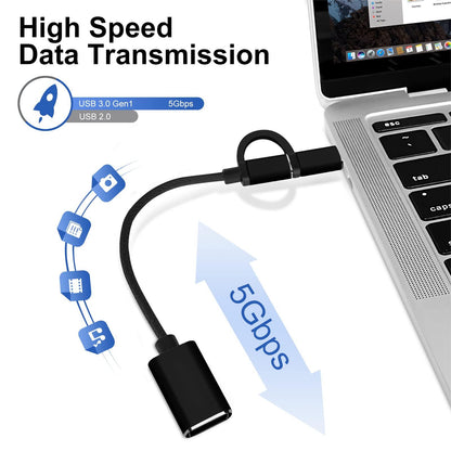 PAFEL 2 in 1 OTG USB Adapter micro usb &Type C to USB 3.0 Adapter USB Cable For Macbook pro Samsung Huawei Xiaomi USB Data Cable OTG 2 in 1 Black