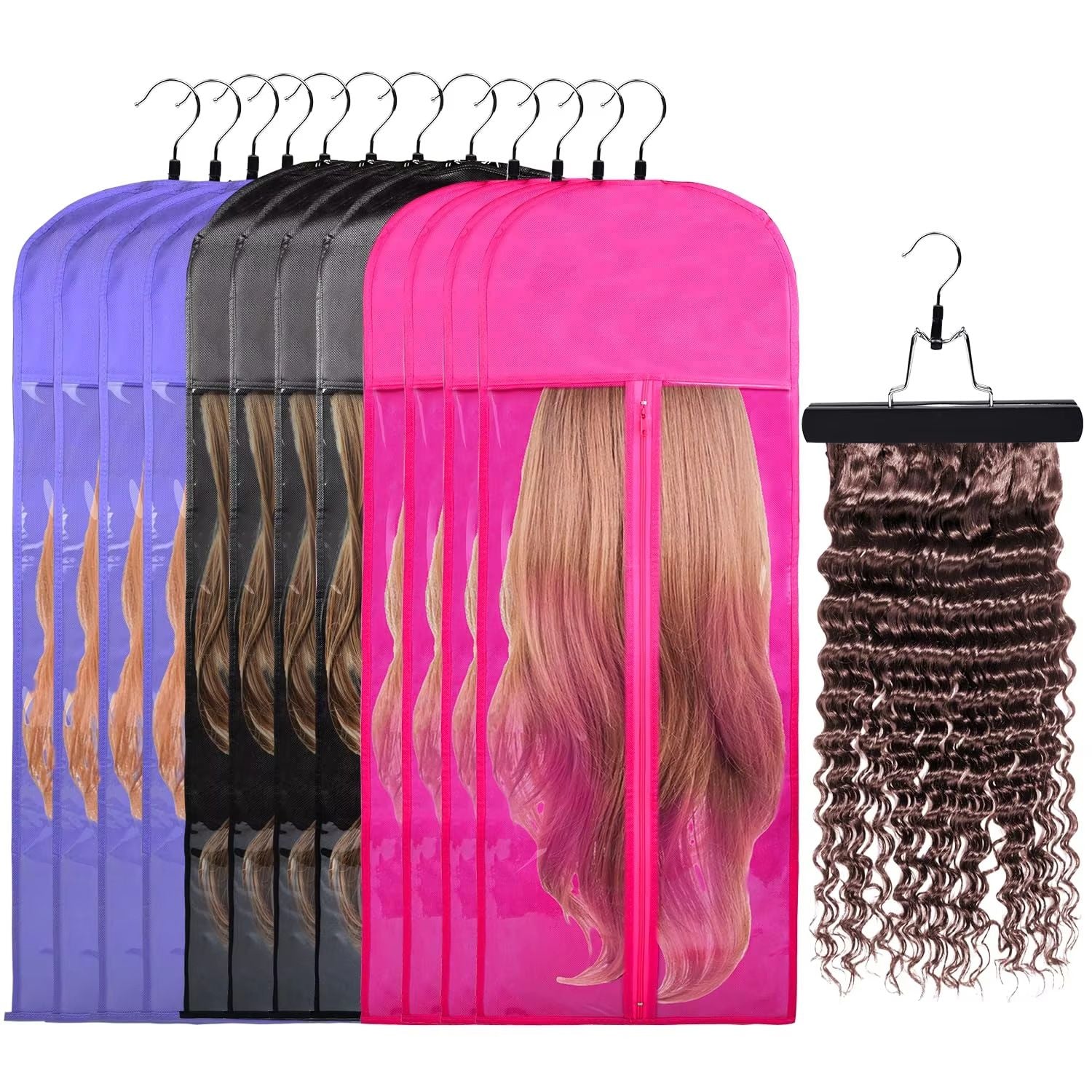 9pcs Fashion Wig Storage bags with Hanger /Wigs Hair Extension Storage Bag Hairpieces Storage Holder