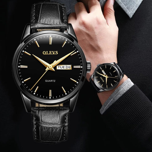 Black Leather Watch for Men