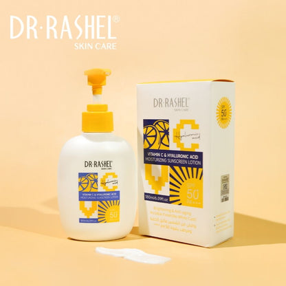 Dr. Rashel Vitamin C & Hyaluronic Moisturizing Sunscreen Lotion SPF 50 Sunblock Sun Protection Skin Care Cream Lotion