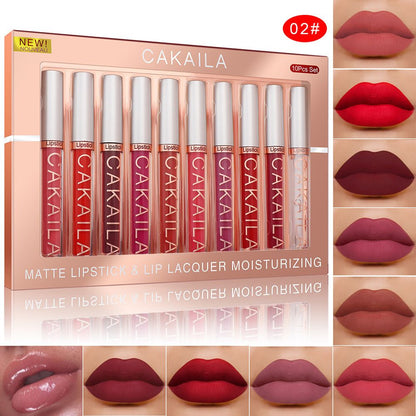 9 matte lip gloss+1 lip oil set boxed lipstick non stick cup popular lipstick set long-lasting makeup bag for girls and women lipstick makeup lips