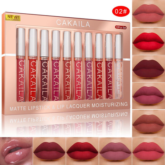 9 matte lip gloss+1 lip oil set boxed lipstick non stick cup popular lipstick set long-lasting makeup bag for girls and women lipstick makeup lips