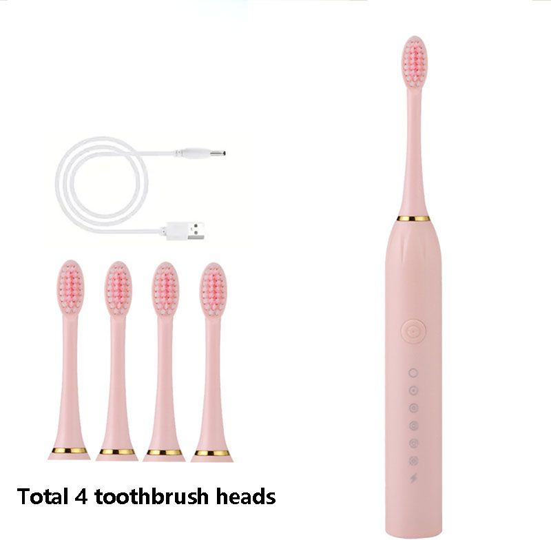 Ultrasonic Electric Toothbrush Rechargeable USB Waterproof Sonic Automatic Tooth Brush with 6 Modes 4 Brush Heads
