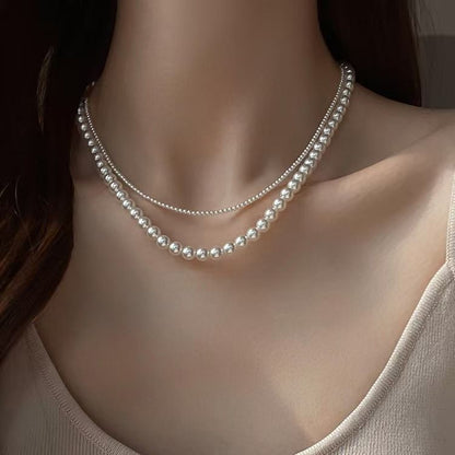 New French temperament geometric pearl double-layer necklace fashionable simple high-end clavicle chain fashionable versatile necklace