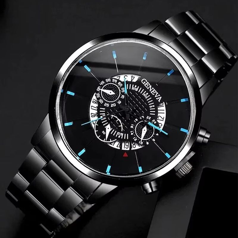 2PCS Black New Popular Watches Fashion Men's Casual Watches Luxury Calendar Quartz Watches Business Watches Men's Clocks Bracelet Set