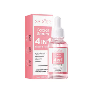 SADOER 4 in 1 Facial Serum with Hyaluronic Acid, Nicotinamide, Vitamin C and Vitamin E, High Moisturising and Brighten Skin Tone, Rejuvenates, Whitens Blemishes and Dark Spots