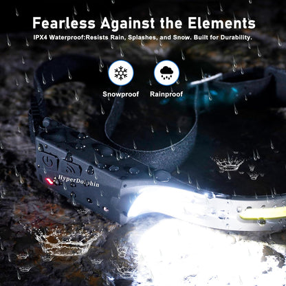 1pcs LED Headlamp Rechargeable Flashlight for Adults, 230 Wide Beam Headlight, Motion Sensor Head Lamp, Adjustable Headband Outdoor Waterproof Head Light for Running, Camping, H