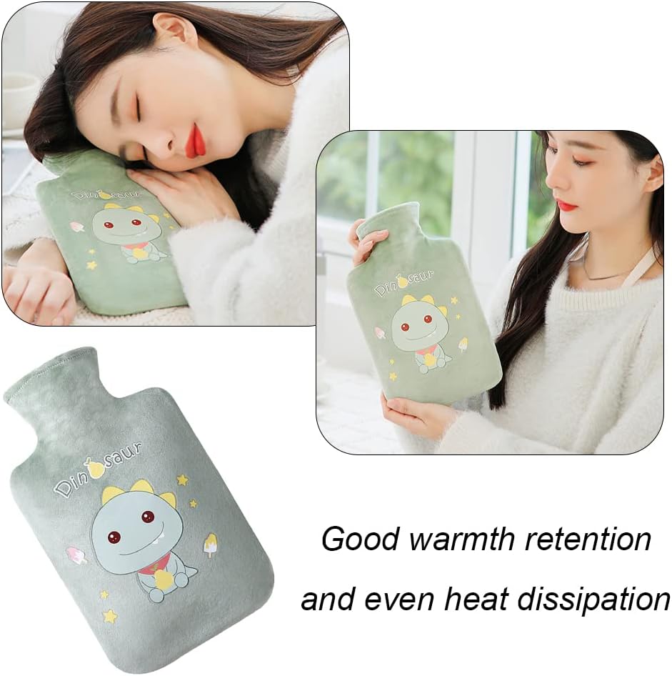 Cute Hot Water Bottles, 1L (34oz) Durable Large Hot Water Bag with Cartoon Plush Cover for Hot and Cold Compress Hand Feet Warmer Thickened Hand Warmer for Neck and Shoulder