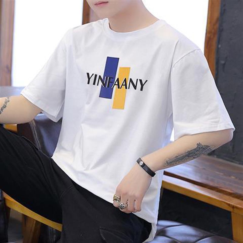 Size M -2XL 2PC men's clothes students white+black short sleeve clothing boys casual round neck slim T-shirt youth tops