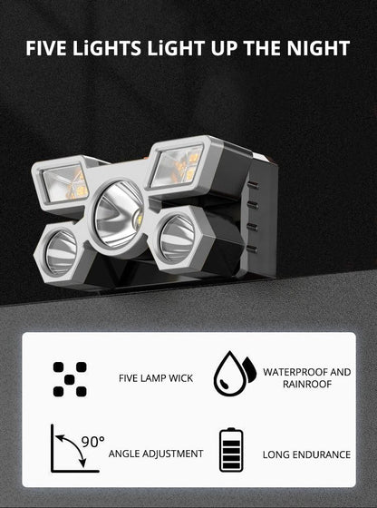 5 LED Strong Light Headlight USB Charging Waterproof Flashlight Multi-speed Adjustment Headlamp Suitable For Long Shot Outdoor Camping Hiking Fishing Hunting Mining Lamp Fishing Lanterns & Lights