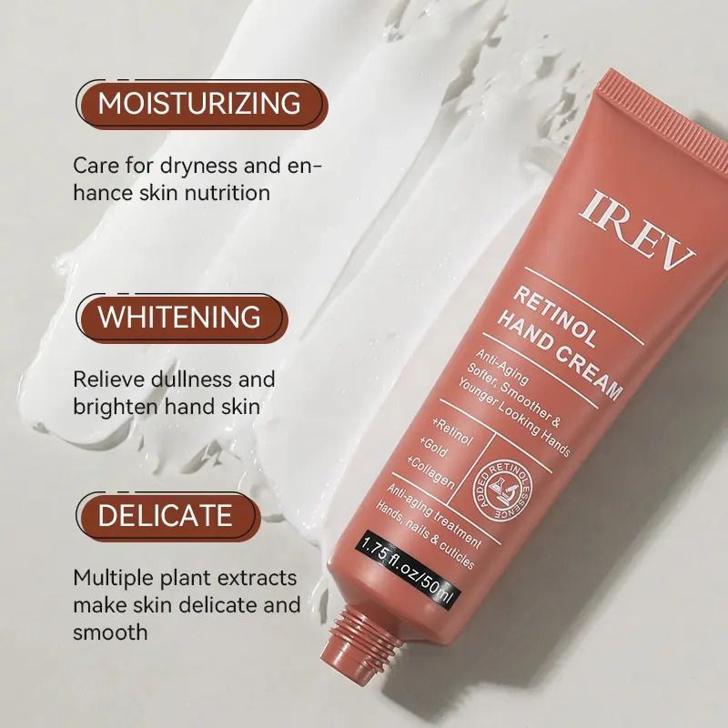 IREV Retinol Hand Cream - with Retinol Gold Collagen - Antiaging Hand Treatment Cream Softens Smoothes Protects Hands Nails Cuticles - For Younger Looking Hands Vitamin A Minimises Age Effect on Skin