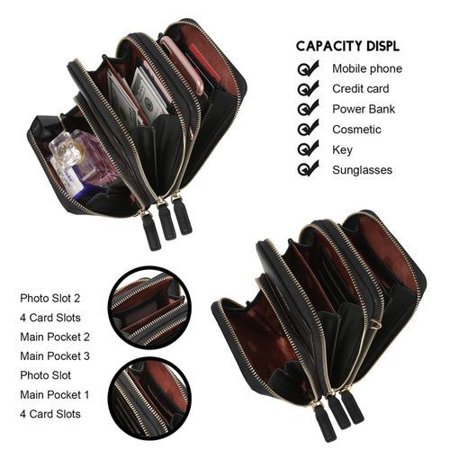 Ladies Mobile Phone Bag PU Wallet Crossbody Bag Black Purse Mini Bag