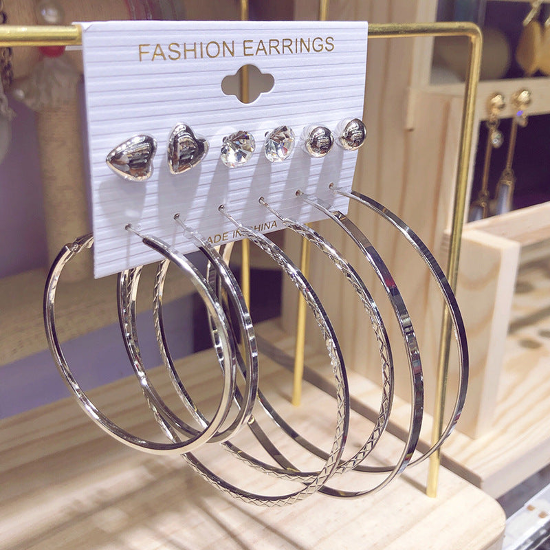 6 pairs of exaggerated earrings fashionable and versatile C-shaped large earrings earring combination set personalized earrings