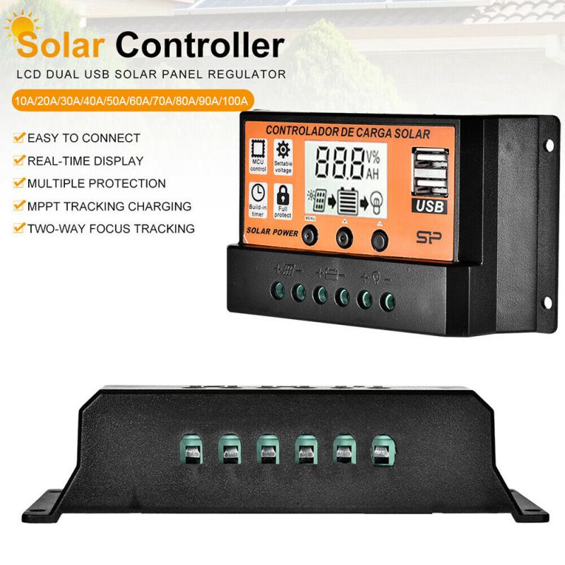 Updated Version Solar Charge Controller 30A/20A/10A 12V 24V Auto Solar Charge Controller MPPT/PWM Controllers LCD Dual USB Output Solar Panel PV Regulator USB 5V LCD Display
