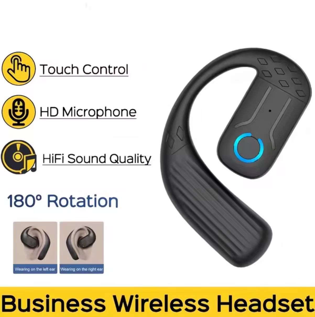 Wireless Bluetooth 5.4 Earphones 180° Rotation Ear Hook Hifi Stereo With Mic HD Call Open Single Ear Headset Sports Earphones For Phones