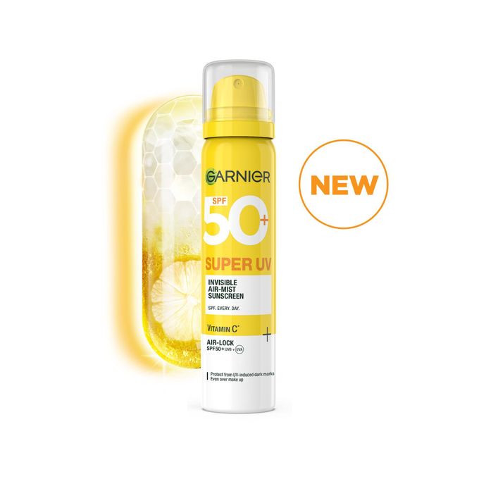 Garnier Super UV Invisible Air Mist Sunscreen SPF 50, with Vitamin C to Correct UV Induced Dark Marks and SPF 50