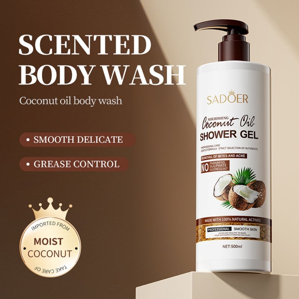 SADOER 500ml Coconut Body Wash Shower Gel Amino Acid Clean gently Nourishing skin Moisturizing Fragrance Shower Gel remove dirt Remove mites Moisturize the cuticle grease control