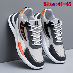 Size 41-45 Men's PU artificial leather fashion sneakers outdoor sports shoes students running shoes Boys walking shoes athletic driving shoes grey +orange