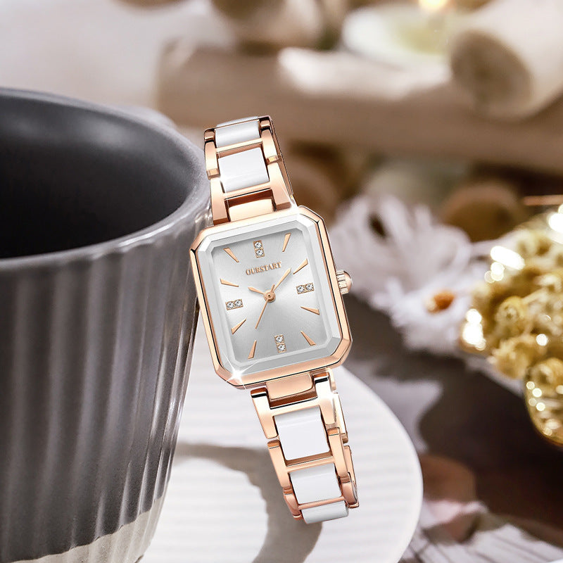 Fashion Temperament Ceramics Rhinestone Women Watch Versatile Square Dial Quartz Watches Luxury Ladies Gift Wristwatch