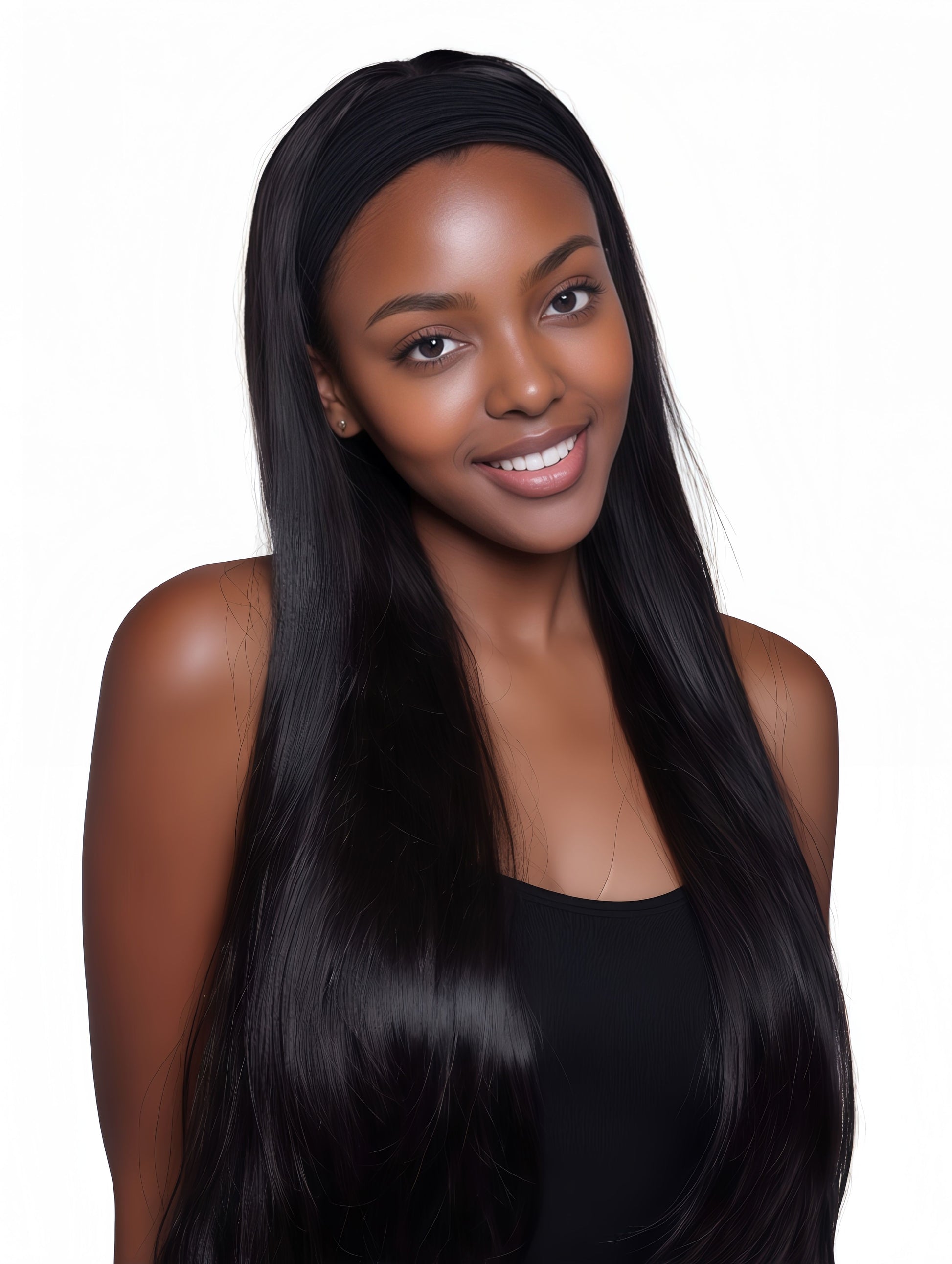 Synthetic Long Straight Synthetic Wigs with headband - 24 Inch Black | Natural Look Soft and shiny (African Women, Quick Install, Birthday Gift,Lightweight)