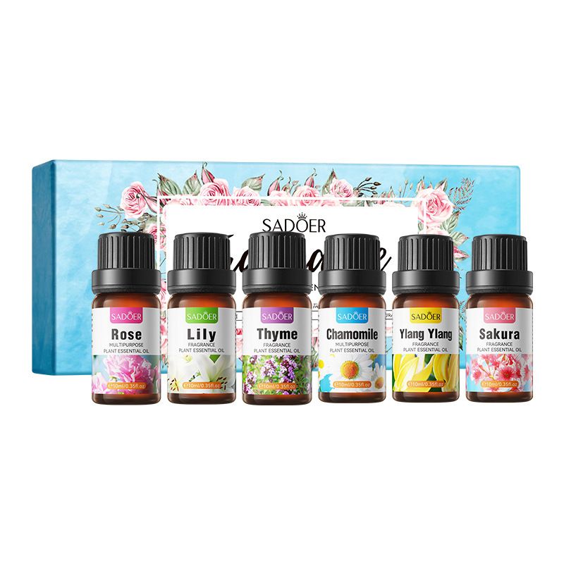 6PCS Fragrance Essential Oil Set,10ml*6pcs (Rose, Thyme, Chamomile, Lily, Ylang-Ylang, Sakura.