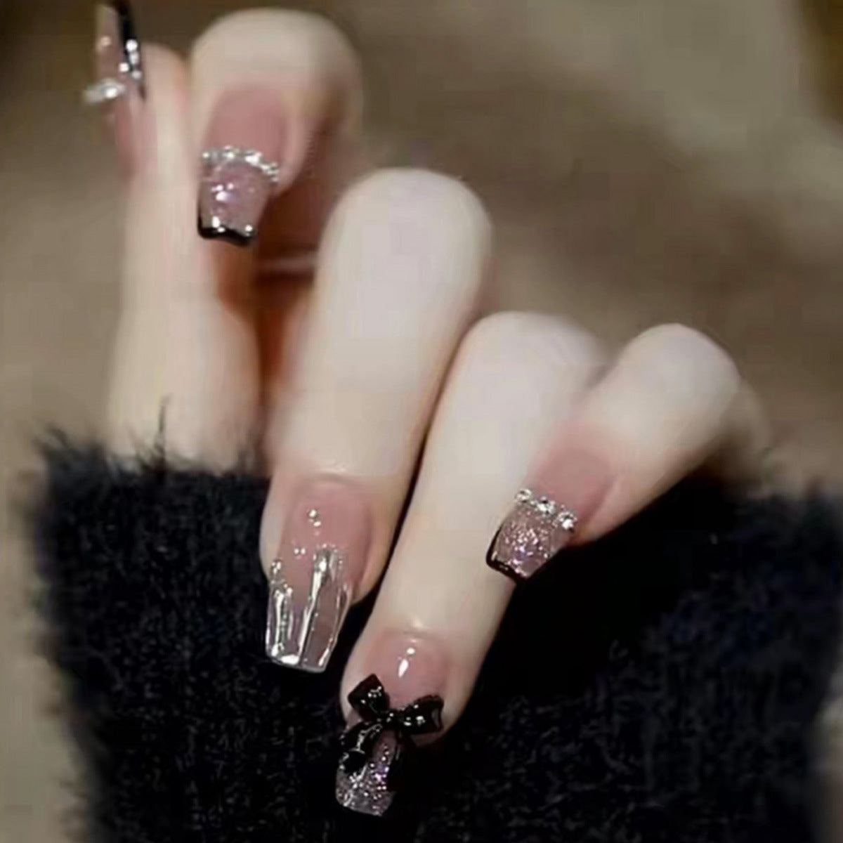 24Pcs nail enhancement fake nail patches reusable snap on style wearing nail patches