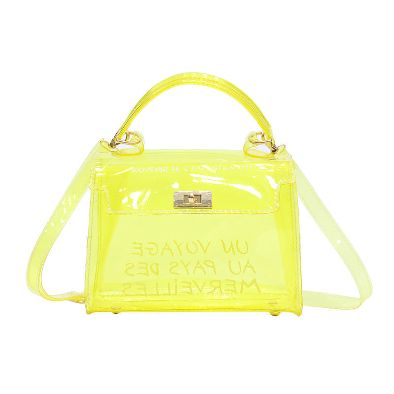 Women's candy color bag transparent bag 2024 letter jelly bag portable female bag shoulder diagonal bag