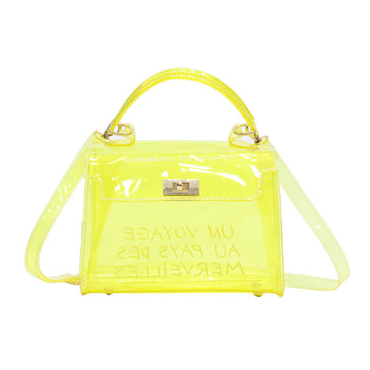 Women's candy color bag transparent bag 2024 letter jelly bag portable female bag shoulder diagonal bag