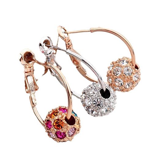 Chinese Style Creative Crystal Diamond Ball Earrings, Colorful Diamond Small Earrings, Lucky Ball Earrings, Transport Bead Earrings, Colorful Earrings, Wholesale