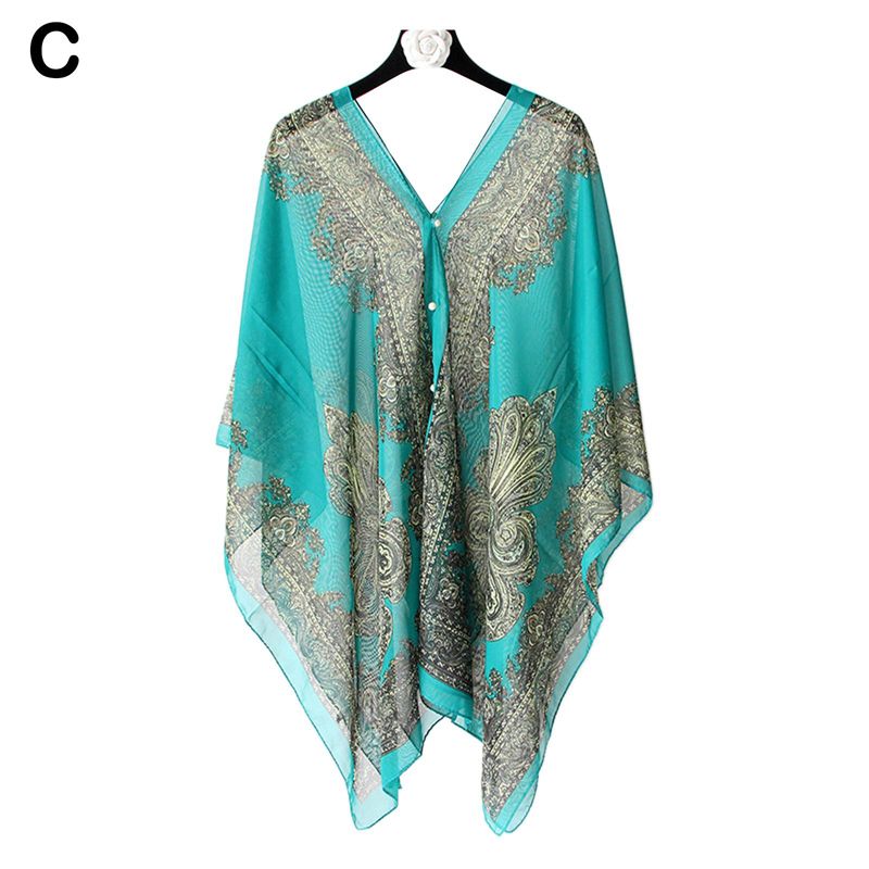 Woman Chiffon Blouse Fashion Women Scarf Shawl Printed Sunscreen Sun Protection Shawl Beach Shawl Soft Loose Bikini Cover Tops