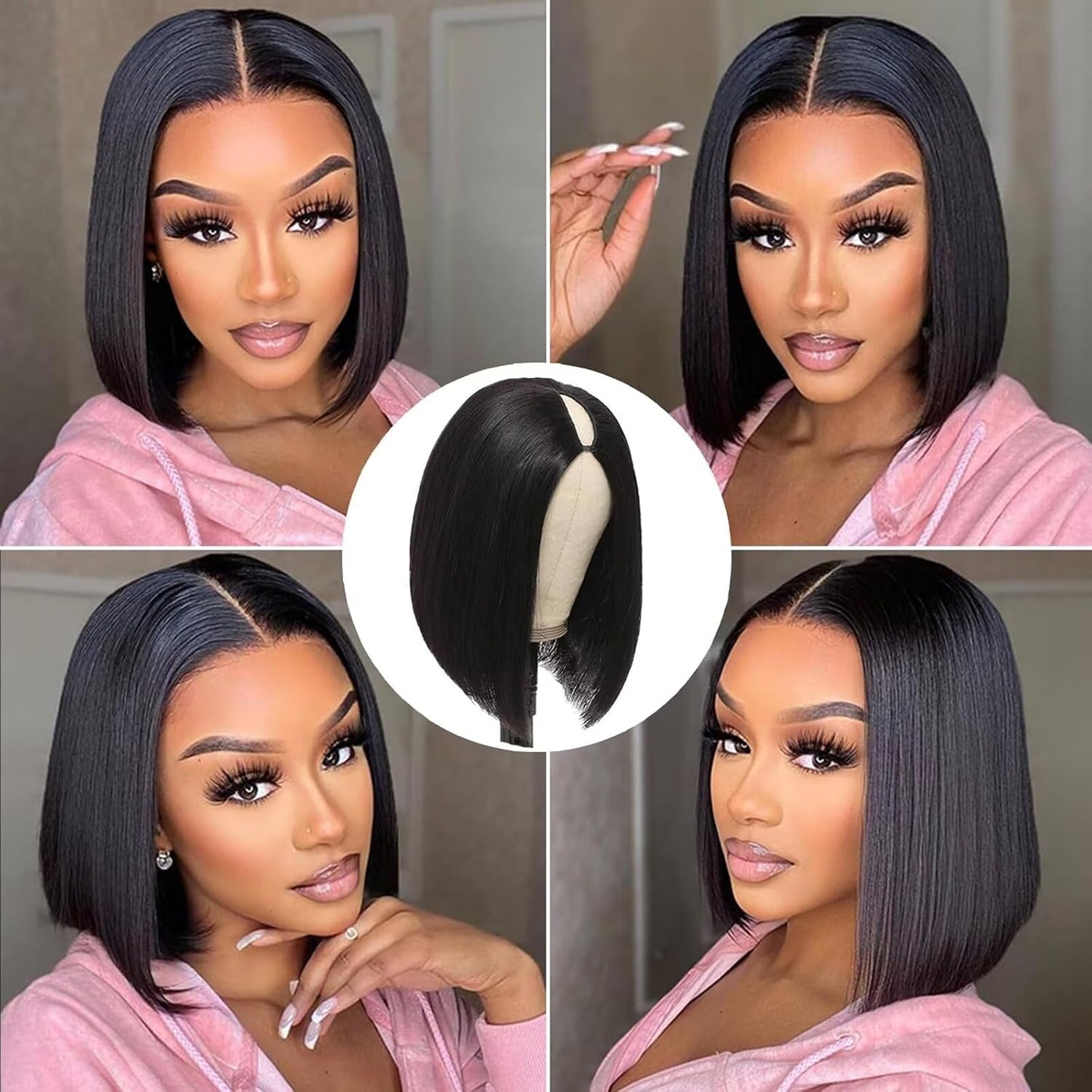 Women Hair Straight Bob Wigs 10Inch Brazilian Remy Hair Short Bob Human Hair Wigs Clip in U Part Wig Human Hair