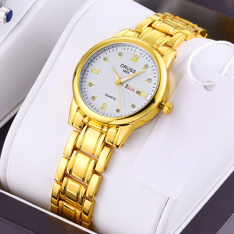 Ladies Fashion Simple And Casual Steel Band Dual Calendar Luminous Waterproof Watch Quartz Watch for Women Gift Clock Business And Leisure