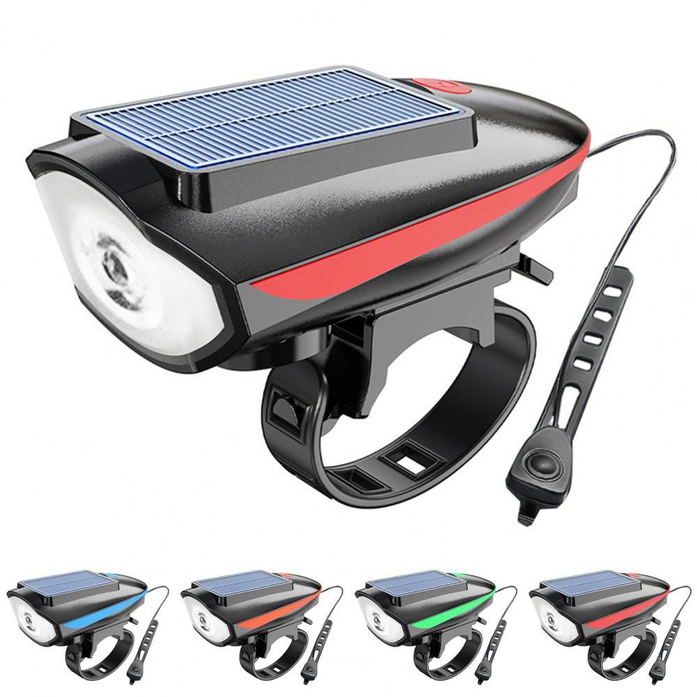 Solar Bicycle Light Multi-Functional Solar-Powered and USB Rechargeable Battery Mountain Bike Night Cycling High Brightness Light Bike Front Light and 120dB Horn Bicycle Charging Light