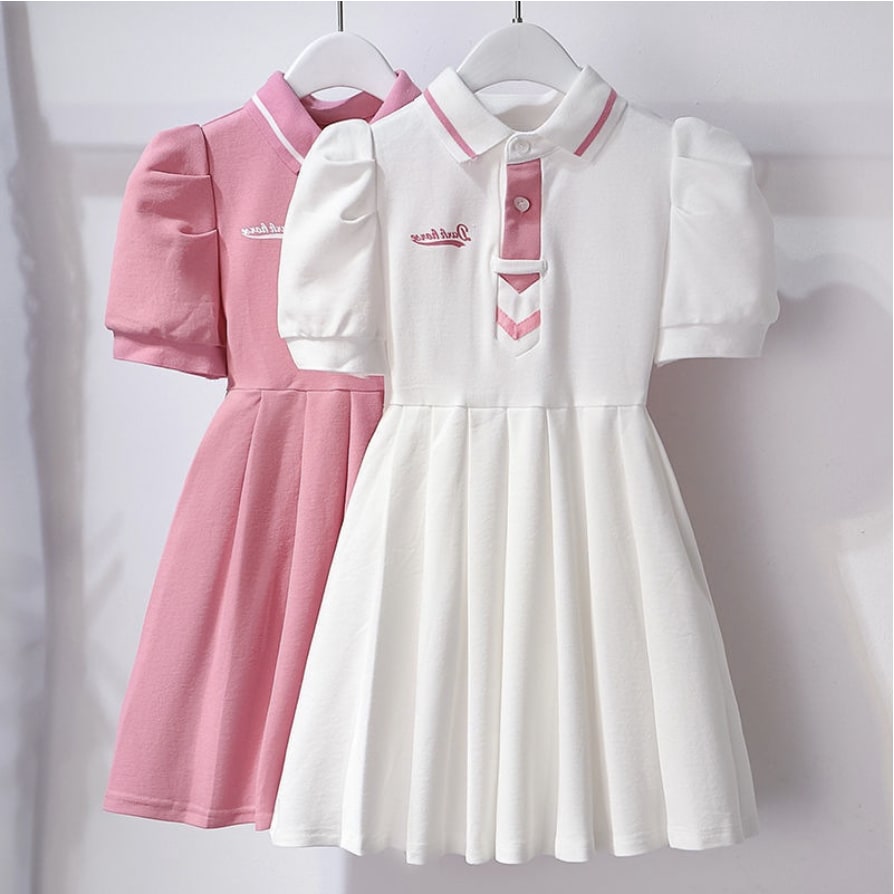 Girls' Summer Tweed Pleated Dress - Sweet Princess Style Casual Outfit