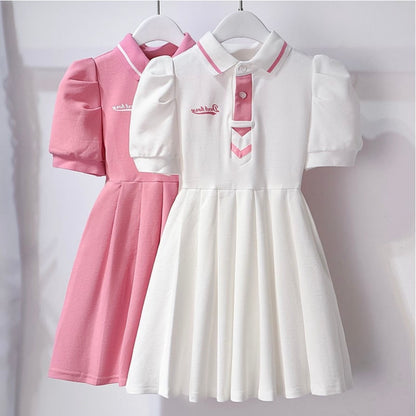 Girls' Summer Tweed Pleated Dress - Sweet Princess Style Casual Outfit