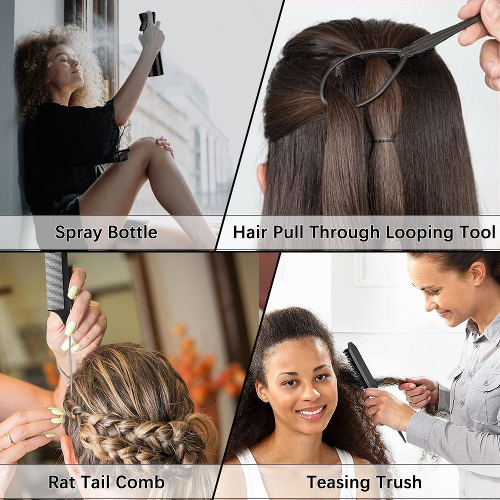 6 PCS/Set Hair Brush Set Hairdressing Spray Bottle Kit Hair Braiding Loop Rat Tail Comb Teasing Hair Brush Edge Control Hair Brush Mist Sprayer Hair Styling Tools