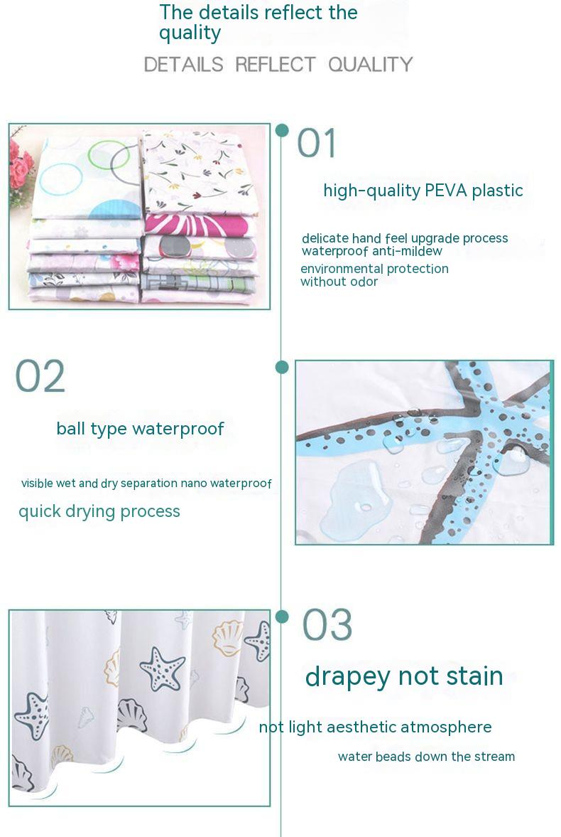 Waterproof Shower Curtain - Soft Texture, Easy to Clean, Eco-Friendly Material - Ideal for Bathroom, Shower Stall - with Hook Hole Design