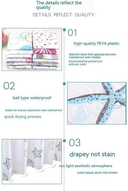 Waterproof Shower Curtain - Soft Texture, Easy to Clean, Eco-Friendly Material - Ideal for Bathroom, Shower Stall - with Hook Hole Design