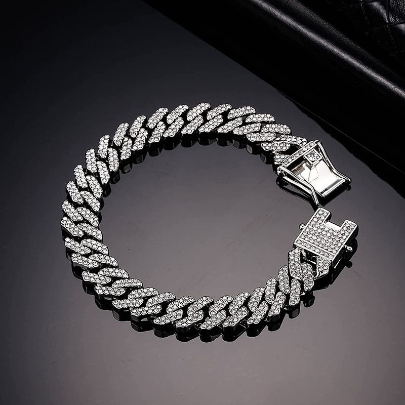 1 pcs anklet bracelet men/women iced bracelet rapper dangles Miami Cuban Link bracelet hip hop bling ice out bracelet fashion jewelry accessories couple bracelets gifts for her/him