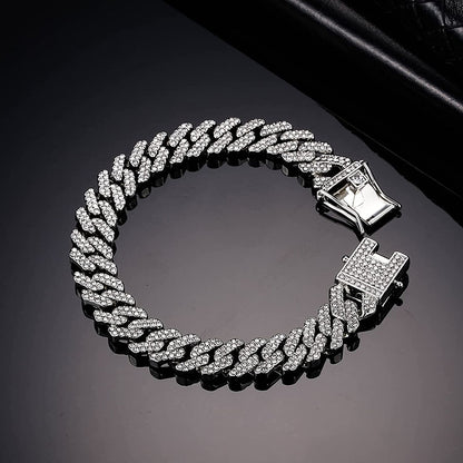 1 pcs anklet bracelet men/women iced bracelet rapper dangles Miami Cuban Link bracelet hip hop bling ice out bracelet fashion jewelry accessories couple bracelets gifts for her/him