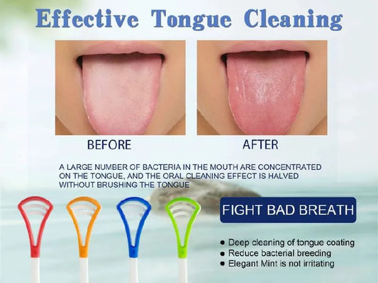 Tongue scraper, suitable for adults and children, provides healthy oral care, is easy to use, and helps combat bad breath. Travel portable cleaner Tongue coating cleaning brush