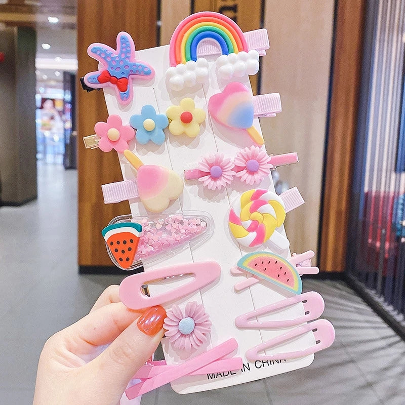 14Pcs/Set Kids Cute Hair Accessorices New Korean children Hairclips Sweet Color Hot Sale Girls Hairdresses For Gifts Hairpins
