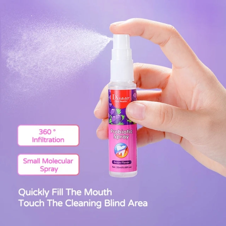 Probiotic Spray Fresh Breath Grape Flavor Mouth Spray Remove Oral Odor Bad Breath Portable Freshener Disaar