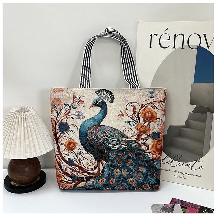 Gelory Fashion Painted Western Retro Style Large Capacity Tote Bag Zipper Closure Canvas Women's Shoulder Handbags