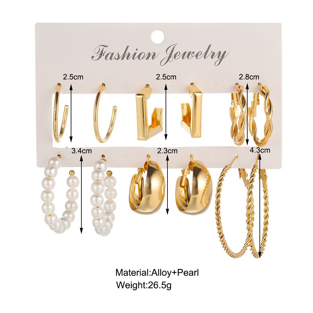 6 pairs of earring set New vintage pearl earrings set 6 pairs of stylish personality creative metallic earrings several shape earrings for women