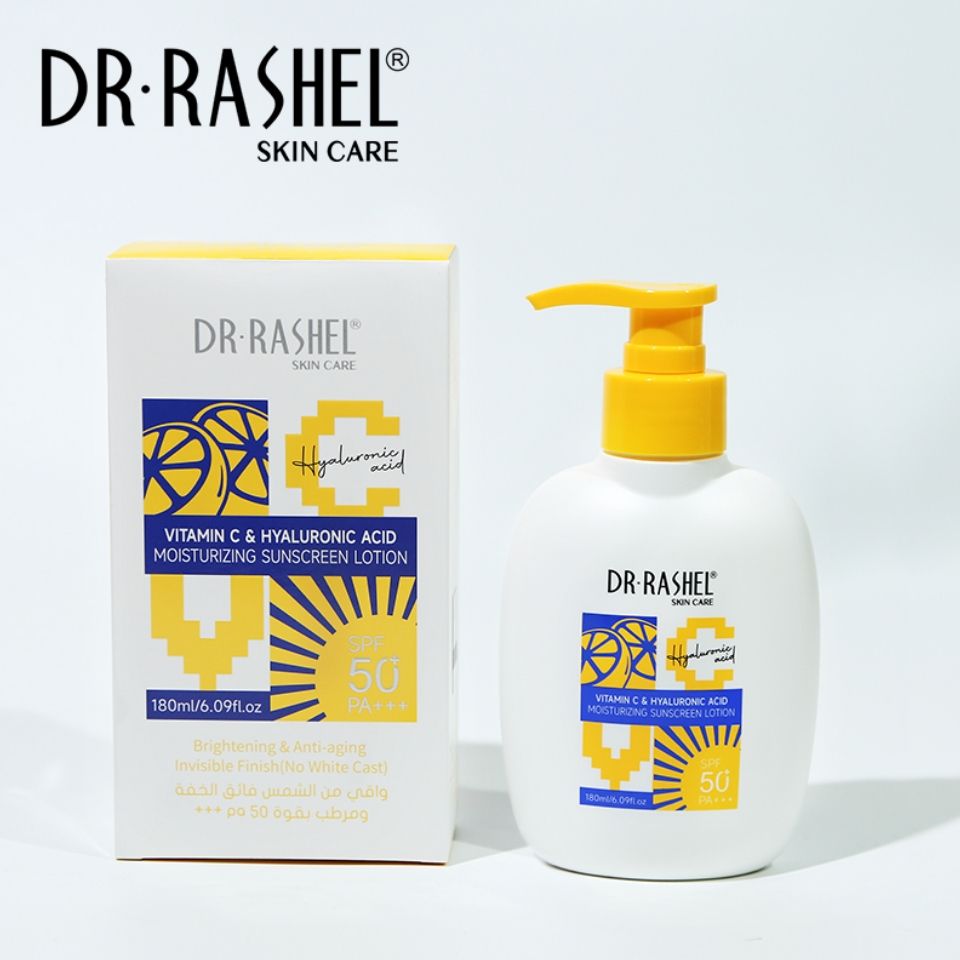 Dr. Rashel Vitamin C & Hyaluronic Moisturizing Sunscreen Lotion SPF 50 Sunblock Sun Protection Skin Care Cream Lotion