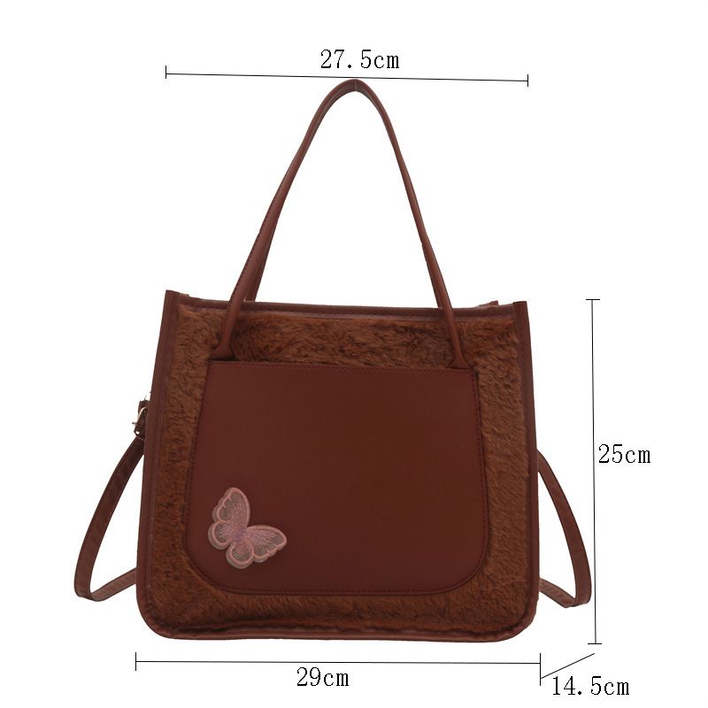 Tote Bags shoulder bag Butterfly decorative Mariposa Tote PU leather with Fluffy bag