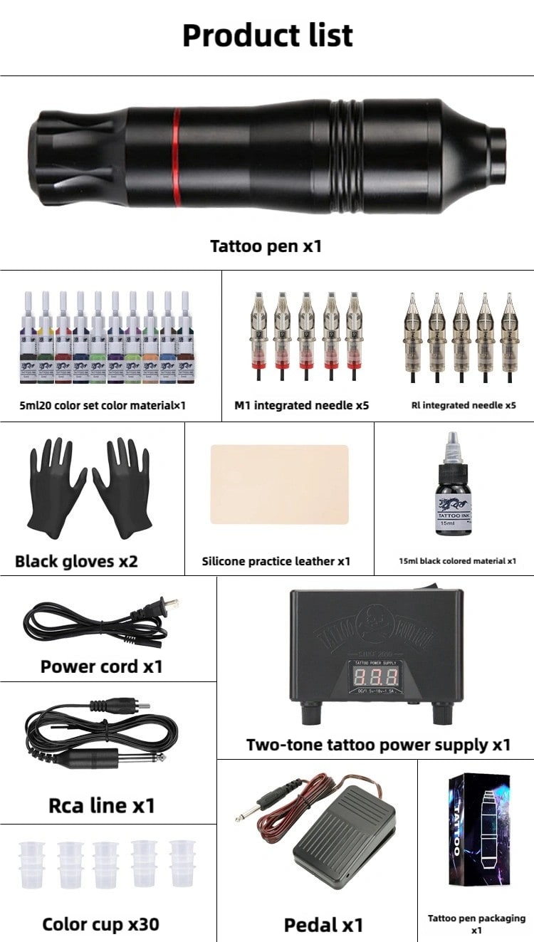 Professional Tattoo Pen Kit Rotary ,Tattoo Machine With LED Mini Tattoo Power Supply 1200mAh Cartridge Needles Tattoo Kit For Body,Suitable for beginners, professionals